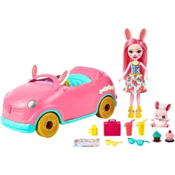 Bunnymóvil Bree Bunny y su coche rosa descapotable muñeca, mascota conejito y accesorios