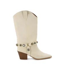 Womens Suede Octavia Cowboy Boots - Cream - Size Uk 6