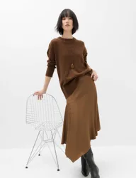 Satin Midi Asymmetric Skirt Toffee female