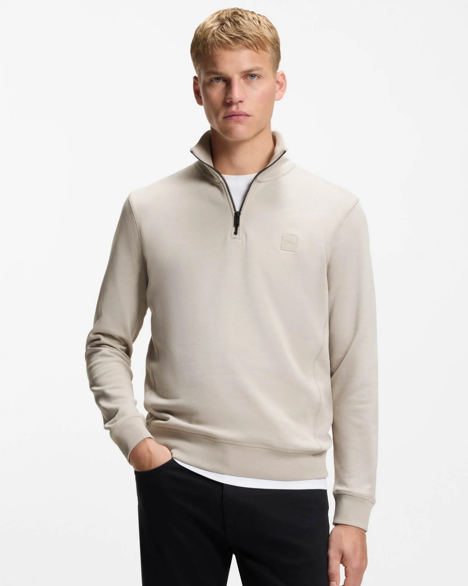 Mens Zetrust 1/4 Zip Sweatshirt In Light Grey - Size Small - Boss Orange - FashionsVida