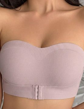 Pieza Sujetador de mujer con cierre delantero acanalado en color rosa, sujetador acolchado con gancho delantero, bandeau sin tirantes, se puede reempl