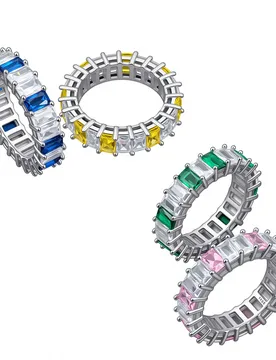 Chic Full Paved Colored Baguette CZ Eternity Band Oversized Statement Zircon Ring Ladies Daily Wedding Party Accessories - Aliexpress - FashionsVida