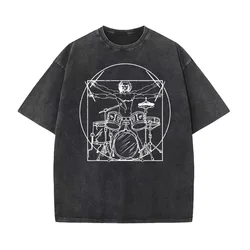Drummer Gift Da Vinci Drums Drawing Present for Music Fans T-shirt Men's Tee Shirt Short Sleeve Male Clothes Fashion