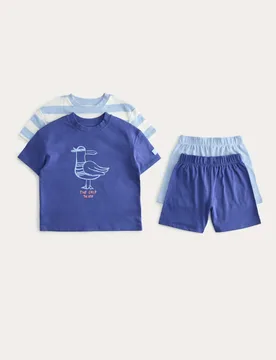 Pack Seagull Graphic Short Pyjamas (1-8 Yrs) Blue Mix male - M&S - FashionsVida