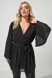 Women's Pleat Sleeve Wrap Top in Black Size: 20 - Black - Size: 20