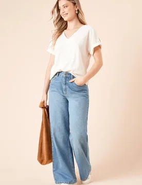 V Neck Roll Sleeve Jersey Top - Cream - Size: 12 - Dorothy perkins - FashionsVida