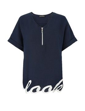 Leinenbluse dunkelblau 50 damen