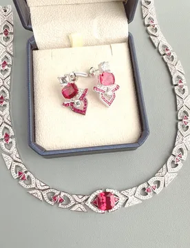 Designer Collection Stud Earrings Necklace Women Lady Inlay Cubic Zircon Plated Gold Color Synthetic Red Corundum Choker Chain - Aliexpress - FashionsVida