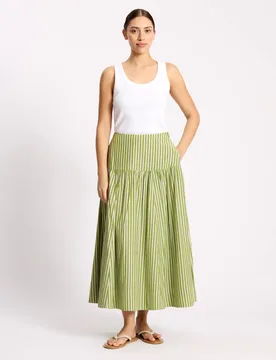 Striped Midi Tiered Skirt Green Mix female - Albaray - FashionsVida