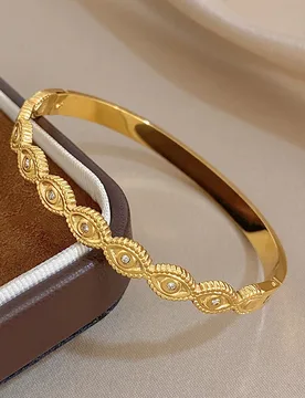 Freetry Classic Carved Pattern Eye Stainless Steel Bangle for Women Golden Waterproof Spring Cuff Bracelet Daily Jewelry Gift - Aliexpress - FashionsVida