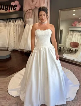  SoDigne A-line Satin/Lace Wedding Dresses Sleeveless Strapless Bridal Dress 2026 Bride Gown vestidos de novia Customized - Aliexpress - FashionsVida