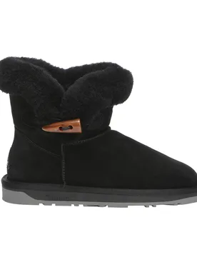 Womens Women Robin Horn Toggle Button Mini Boots - Black Suede - Size Eu 37 - EVER AU - FashionsVida