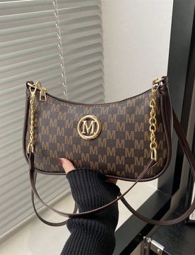 Nuevo bolso de hombro/cruzado de moda clásico con diseño de cadena metálica y estampado de letra M en PU impermeable. Adecuado para compras, uso di