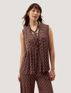 Jersey Geometric Tie Neck Top Chocolate female - Monsoon - FashionsVida