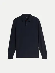 Langarm Poloshirt in Waffel-Optik Blau L