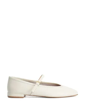 Suede Square Toe Mary Jane Ballet Pumps Ecru female - Dune london - FashionsVida