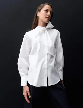 Pure Cotton Tie Neck Shirt Soft White female - Autograph - FashionsVida