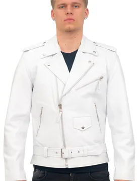 Mens Cow-Hide Black Brando Jacket -Venice - White - Size Large - Infinity Leather - FashionsVida