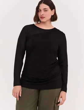 Camiseta de mujer con inserto de tul insertos semitransparentes en el escote en los hombros - Fiorella Rubino - FashionsVida
