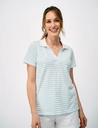 Modal Rich Collared Notch Neck Polo Shirt Blue Mix female