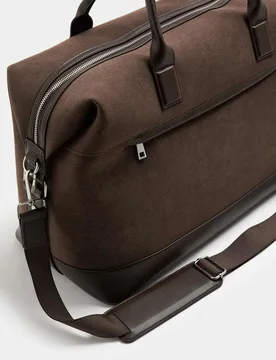 Faux Suede Weekend Bag Brown male - M&S - FashionsVida