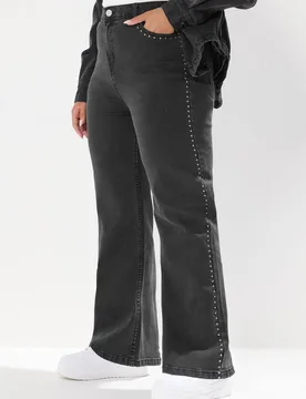 Studded Wide Leg Jeans - Black - Size: 26 - Yours - FashionsVida