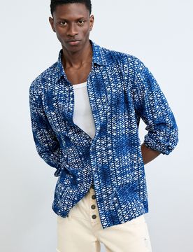 Camisa estampado geométrico, Hombre, Azul, S