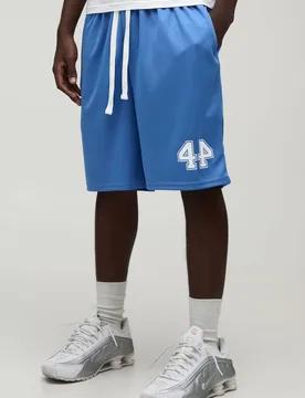 Men's Mesh 44 Printed Basket Ball Short Cobalt Size Medium Cobalt M - boohooMAN - FashionsVida