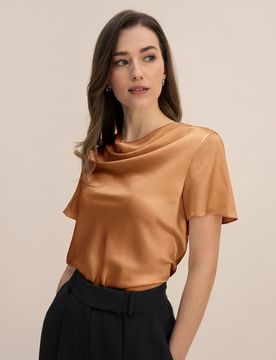Donna T-shirt Seta Lucente Scollatura Drappeggiata 44