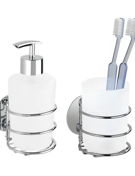 Turbo-Loc® Set: Seifenspender & Zahnputzbecher, weiß satiniert - WENKO - FashionsVida
