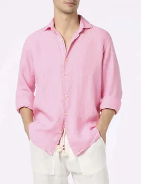 Camicia rosa in puro lino con collo alla francese - MC2 SAINT BARTH - FashionsVida