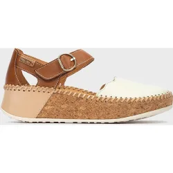 Sandalias de cuña de mujer de piel con cierre adherente en color