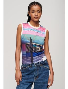 Para mujer. W6011959A Camiseta de tirantes con subestampado (XS), Casual, Algodón, Sin mangas / Tirantes