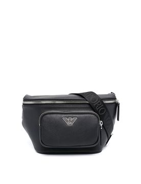 Borsa in pelle con placca logo