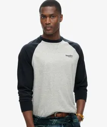 Superdry Herren Essential Baseball-oberteil mit Langen Ärmeln und Logo Grau/schwarz - Größe: XL