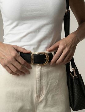 Cintura saffiano con fibbia in metallo e incisione S’atelier - nero