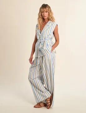 Pantalón ancho de mujer largo estampado rayas - Molly Bracken - FashionsVida