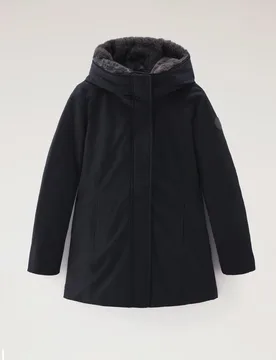 Boulder Parka blu con fodera interna al cappuccio in ecopelliccia tono su tono - Woolrich - FashionsVida