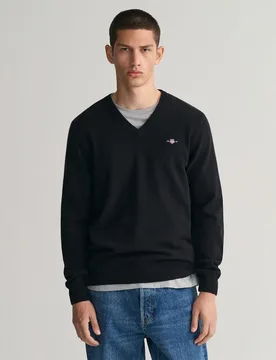 Maglione Con Scollo A V Superfine Lambswool Black 3XL - Gant - FashionsVida