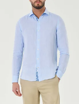 Camicia azzurra in puro lino con collo alla francese - Rodolfo Pellizzari - FashionsVida