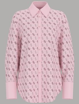 Camicia Alexandra in Raso Regular con Logo All Over