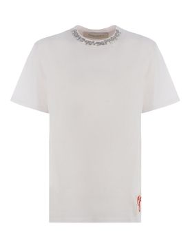 T-shirt con collana di cristalli