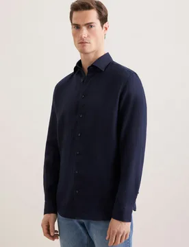 Slim Leinenhemd Uni Blau 45 - Seidensticker - FashionsVida