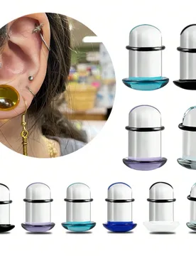 Piezas de tapones de estiramiento de vidrio con incremento único de 0.5 mm, 14G-00g, cómodos y sin dolor, con un solo reborde, cónicos hipoalergén - Shein - FashionsVida