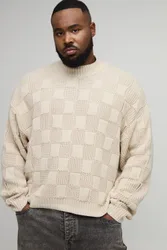 Herren Plus Oversized Rollkragen Ripp-Mixed Cable Strickpullover Stone Größe 2XL