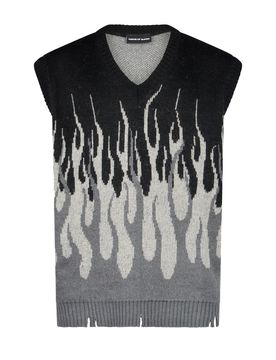 Pullover Smanicato Uomo Jacquard Flames Gilet Black/grey