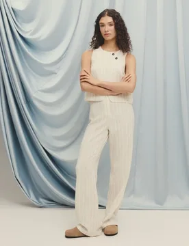 Pantalón ancho de mujer desflecado con rayas - Green Coast - FashionsVida