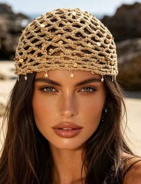 Pieza Gorro de punto estilo bohemio con lentejuelas y calado, con colgante de estrella, accesorio de moda multicolor para vacaciones/estilo callejero