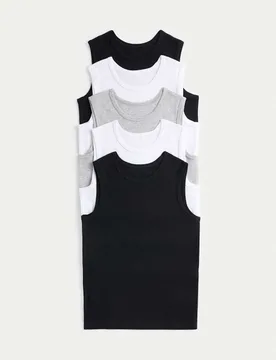 Pack Pure Cotton Vests (2-14 Yrs) Black Mix male - M&S - FashionsVida