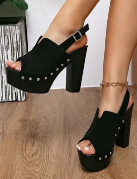 Sandalias de tacón alto para mujer 2024 nuevo estilo de verano plataforma cuña sandalias estilo punk callejero europeo y americano estilo romano heb - Shein - FashionsVida